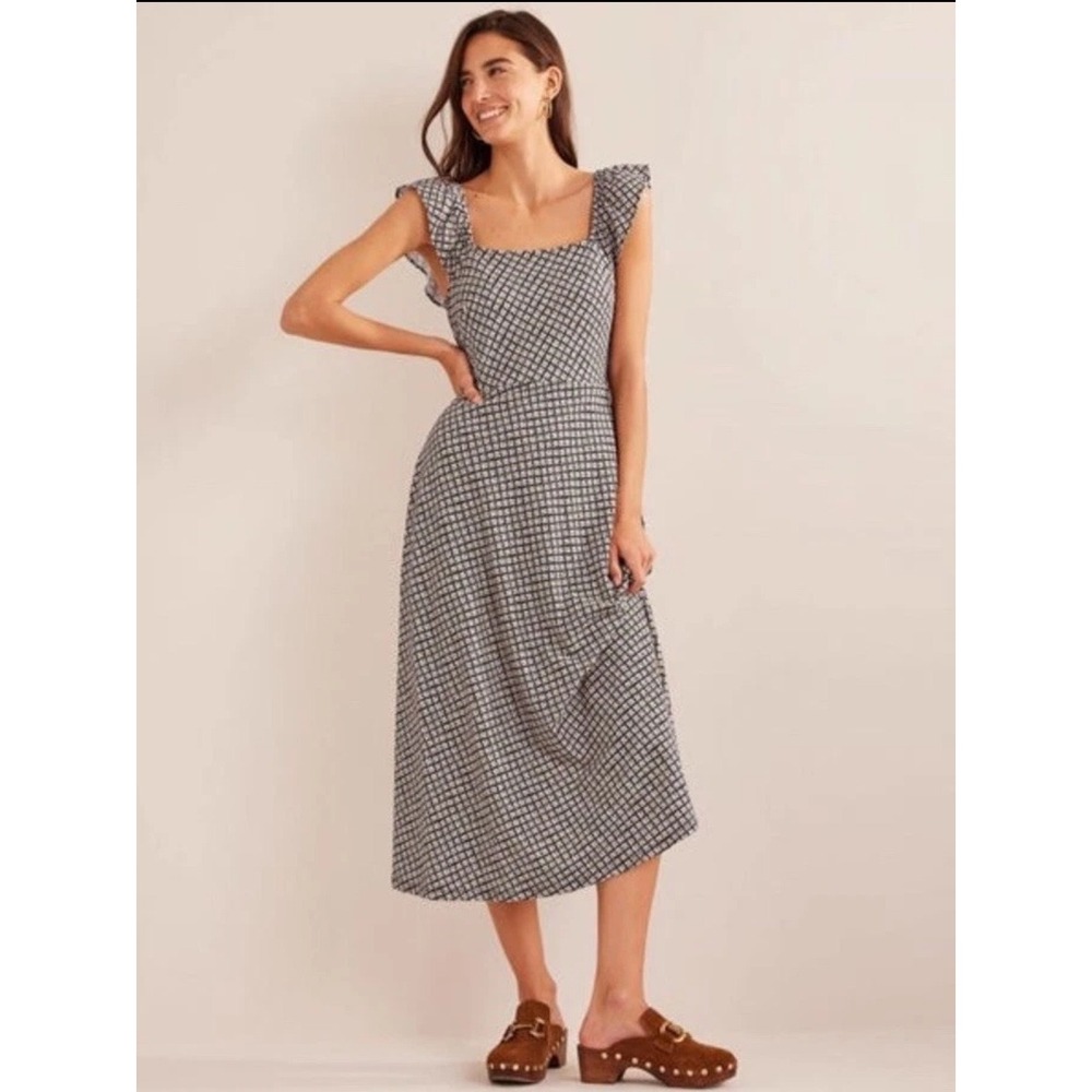 Boden NWT Frill Detail Jersey Midi Dress Black Floral Geometric Ruffle Sundress